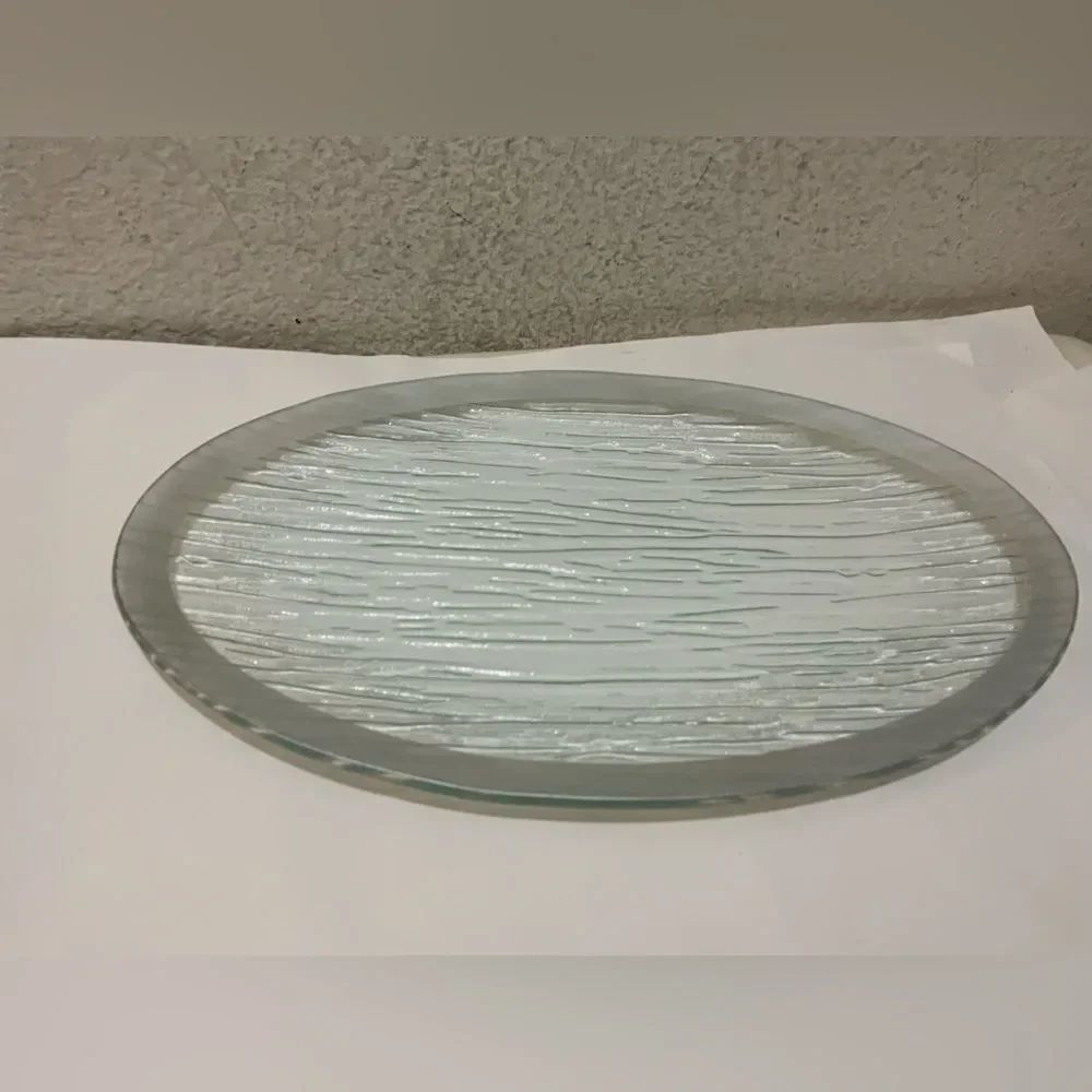GAC Silver-Trimmed Glass Meat Serving Tray 8.5 x 14-Inch Modern Oval Platter G6